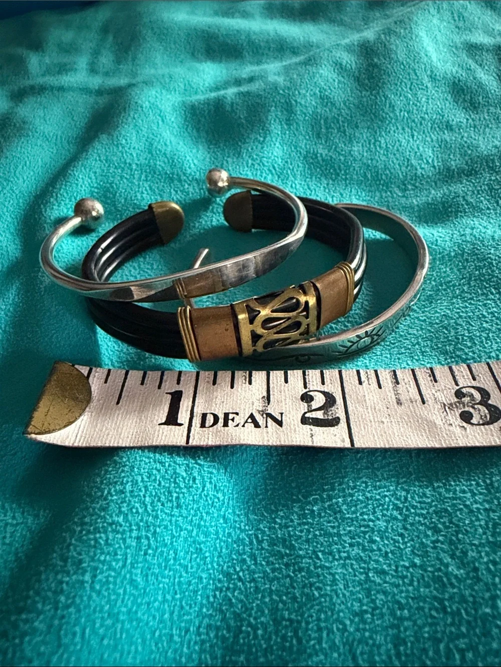 Mixed Metal and Black Multi-Strand Cuff Bracelet - Unbranded